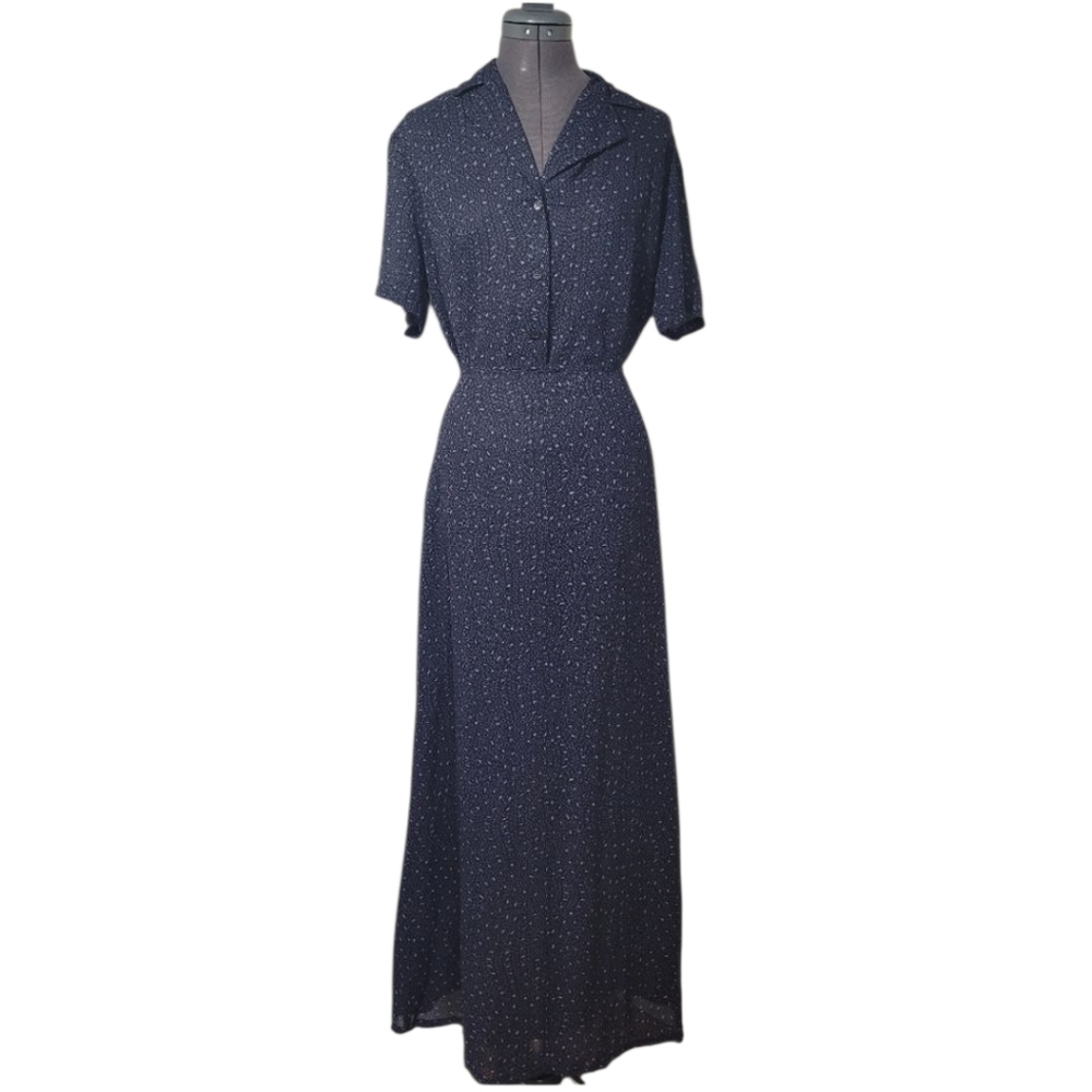 2pc Louben Maxi Skirt Set Blue Purple Polka Dot Sheer Vintage Dark Academia